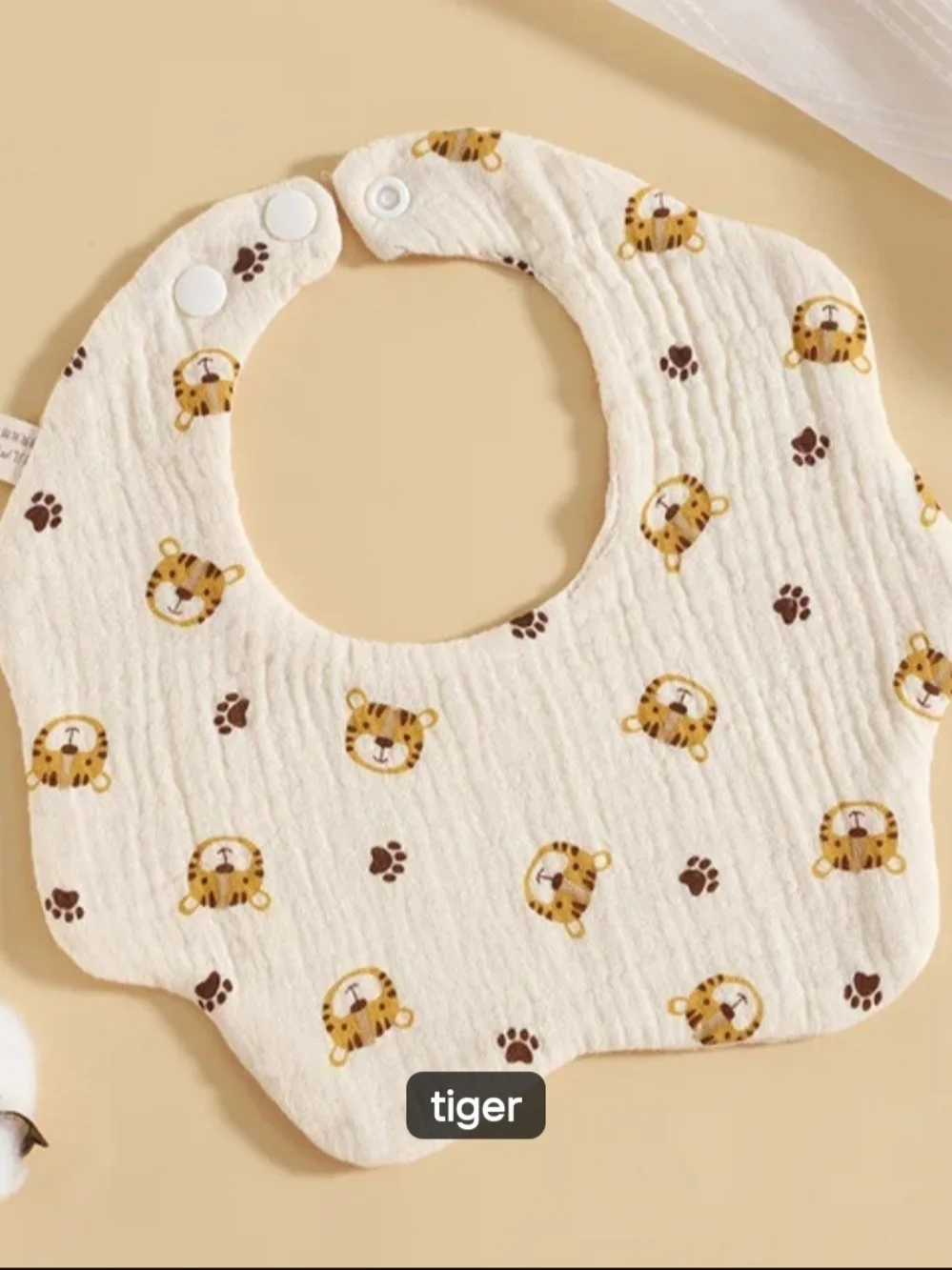 Bibs 3 Pr.-Soft Cream Tiger Print Baby Bib - Adjustable Snap Closure NWOT